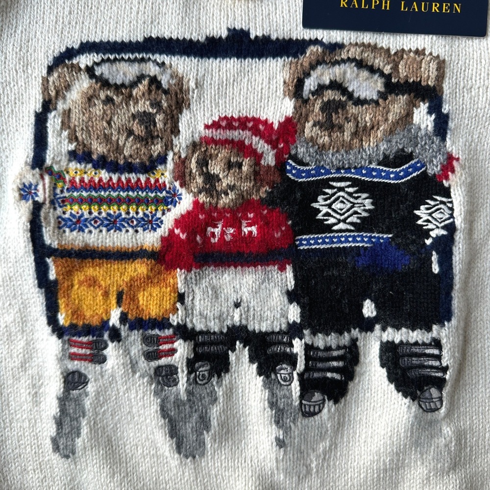 NWT Polo Ralph Lauren Girls Polo Bear Ski Lift Knit Sweater Cream 6X - Picture 7 of 14